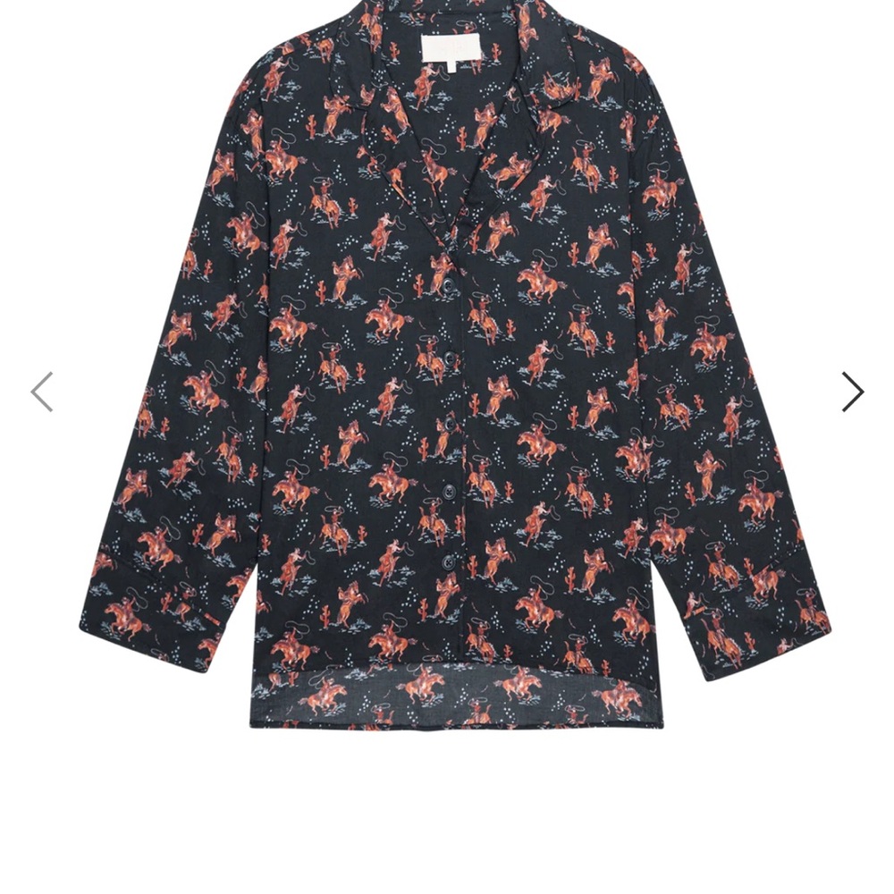THE GREAT. Black and Red Floral Shirt